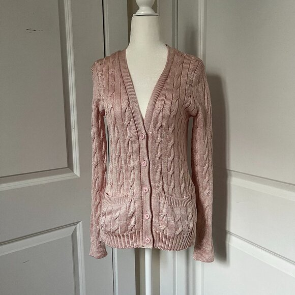 Ralph Lauren Purple Label Pink Cable-Knit 100% Silk Cardigan Sweater (NWT) - Picture 1 of 11